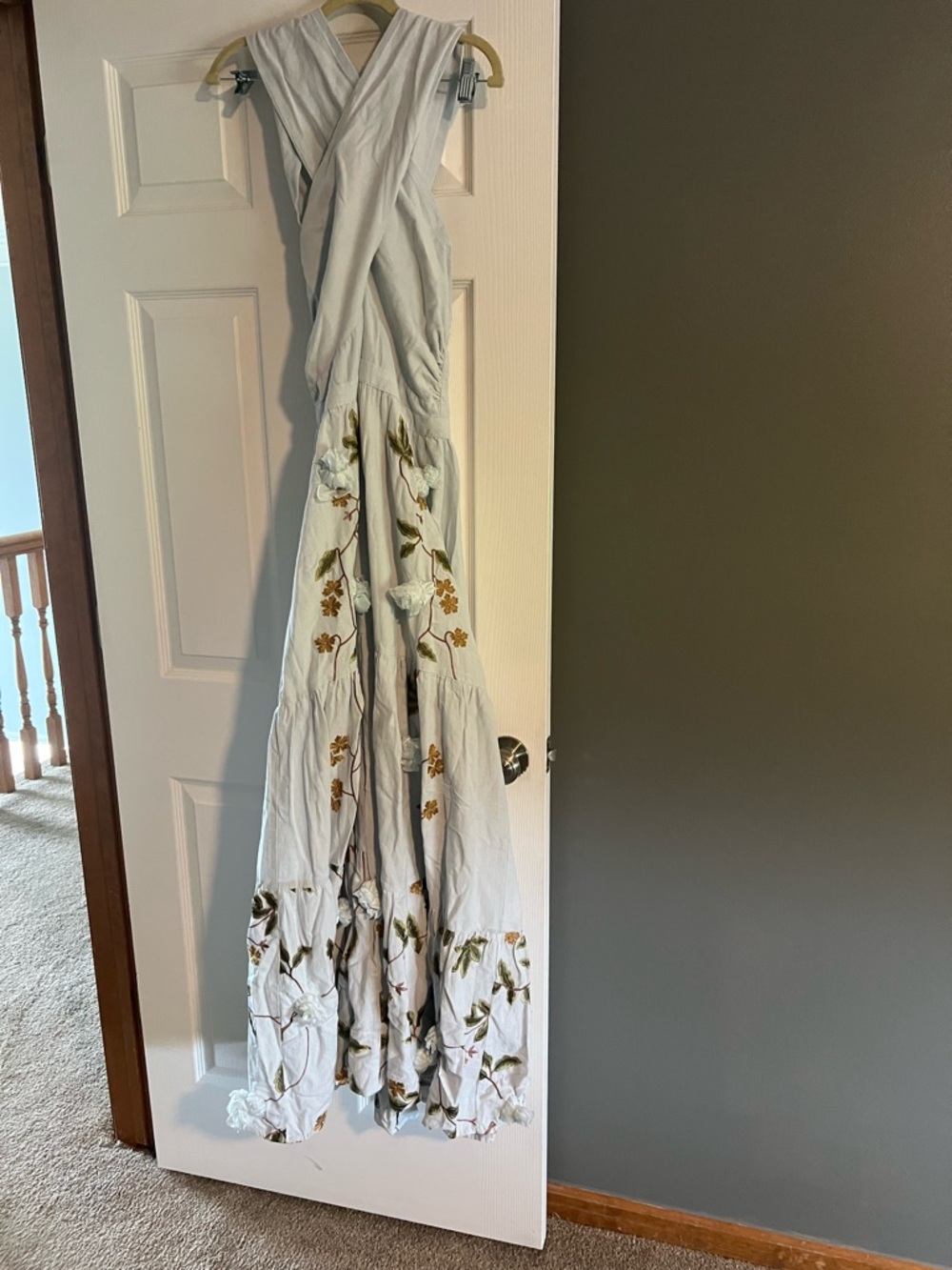 Eddy Light Blue Floral Embroidered Maxi Dress